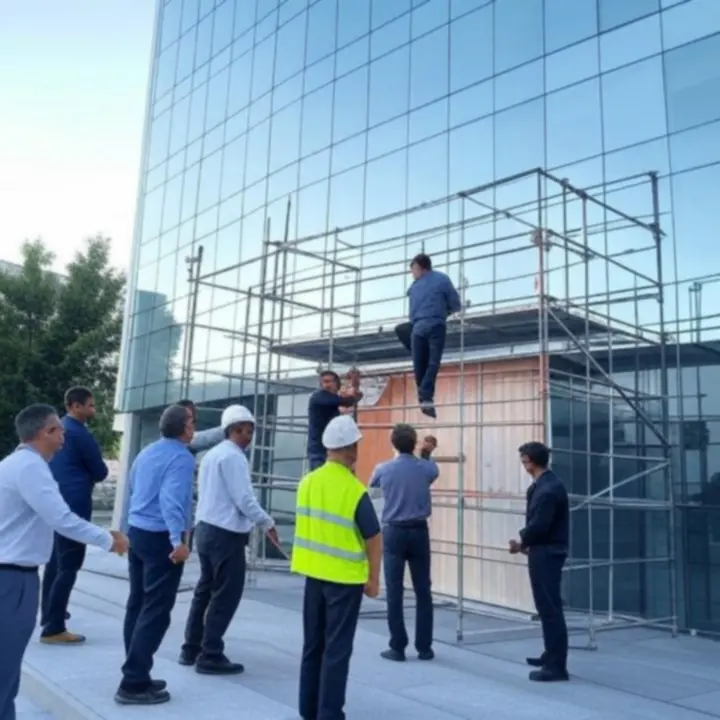 Instalacja elementów identyfikacji wizualnej marki na fasadzie obiektu komercyjnego