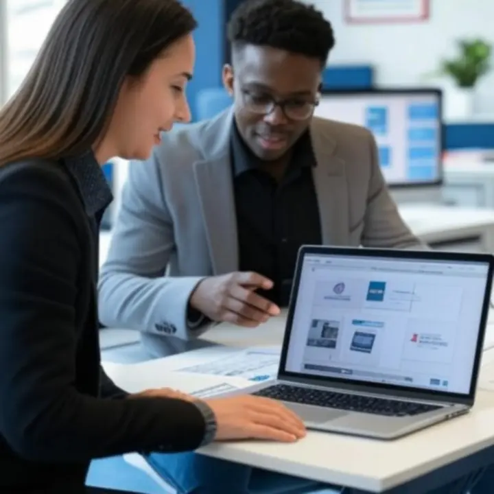 Zespół klienta i PolishSignage omawia prezentację projektu oznakowania na ekranie