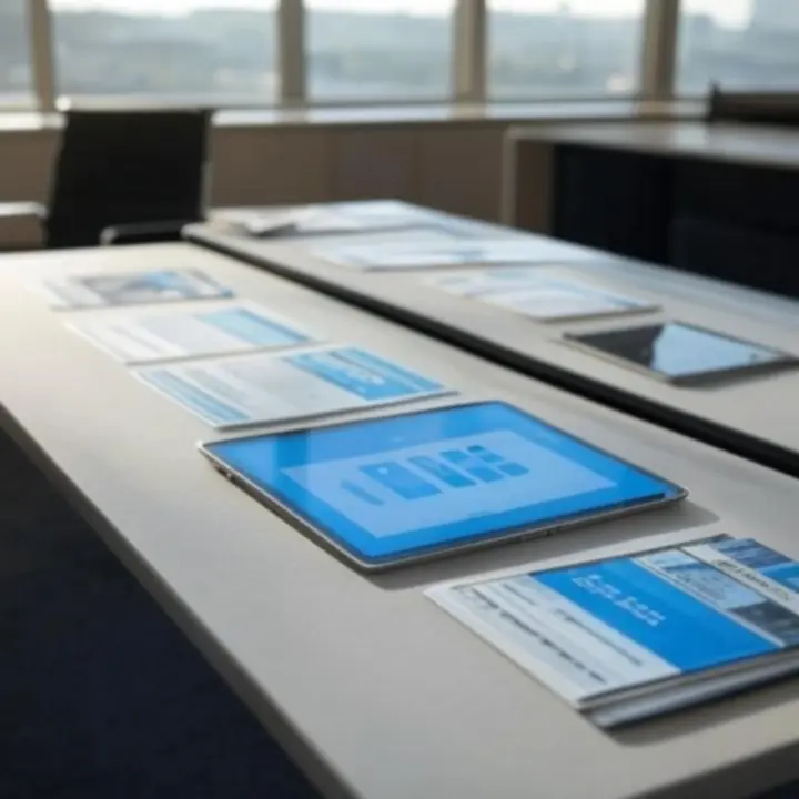 Biurko z materiałami PolishSignage i broszurą firmową