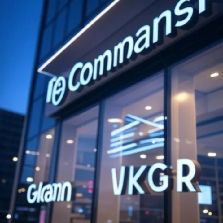 Nowoczesna iluminowana reklama na elewacji budynku o zmierzchu, podkreślająca widoczność marki