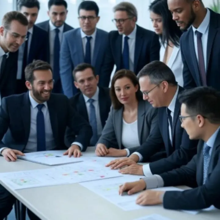 Liderzy PolishSignage współpracujący z zespołem projektowym nad dużym projektem oznakowania