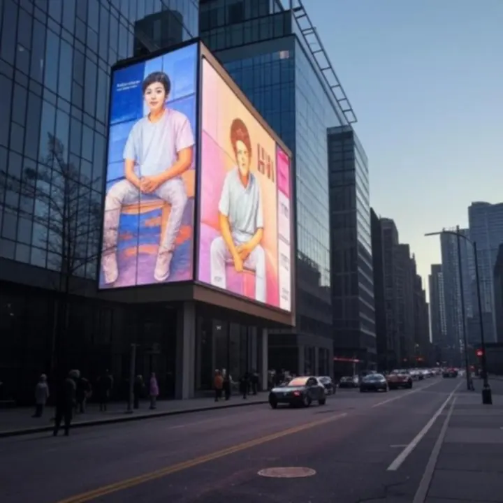 Billboard i baner wielkoformatowy na tle miejskiej zabudowy